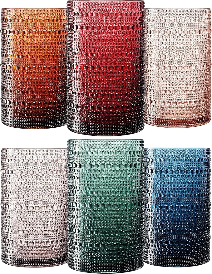 Khen Plastic Hobnail Drinking Highball Glasses Set of 6 Neutral Tones Cups 14oz by Khen
