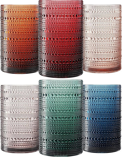 Khen Plastic Hobnail Drinking Highball Glasses Set of 6 Neutral Tones Cups 14oz by Khen