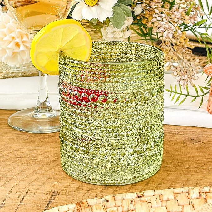 Kate Aspen Sage Green Hobnail Beaded Drinking Glasses Set of 6-10 oz Vintage - Image 8