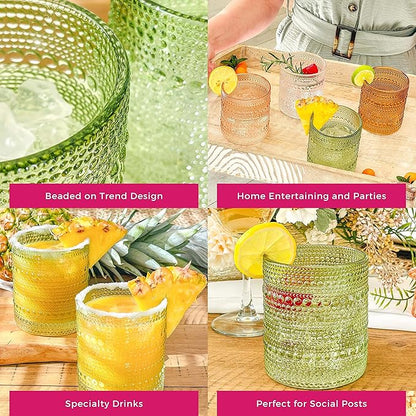 Kate Aspen Sage Green Hobnail Beaded Drinking Glasses Set of 6-10 oz Vintage - Image 5