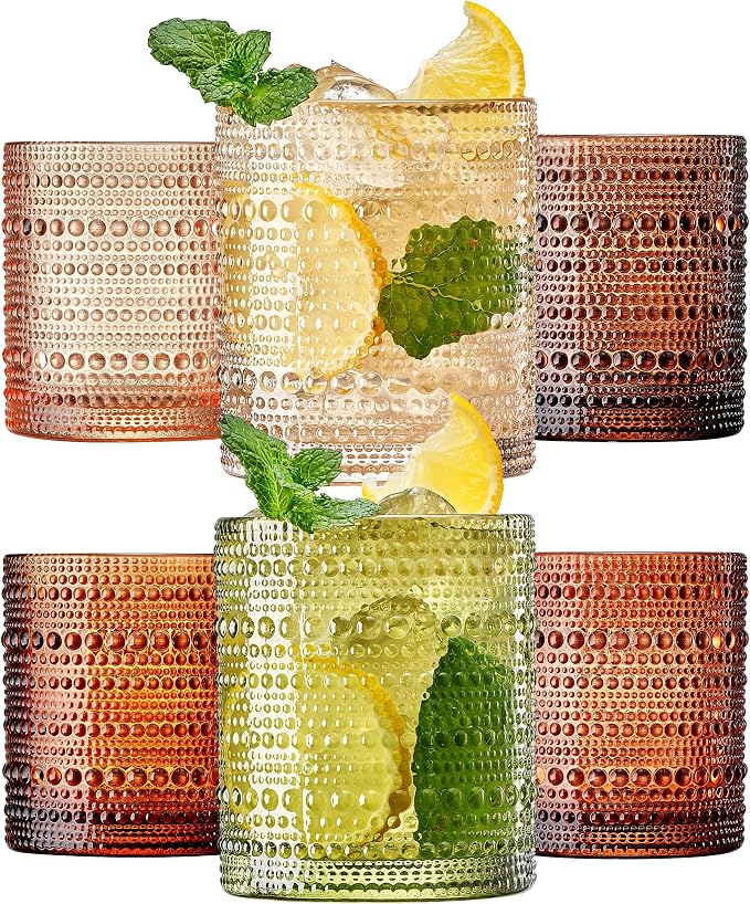 Hobnail Beaded Highball Drinking Tumbler Glasses | Set of 6 | Venus Sand Colors by Khen