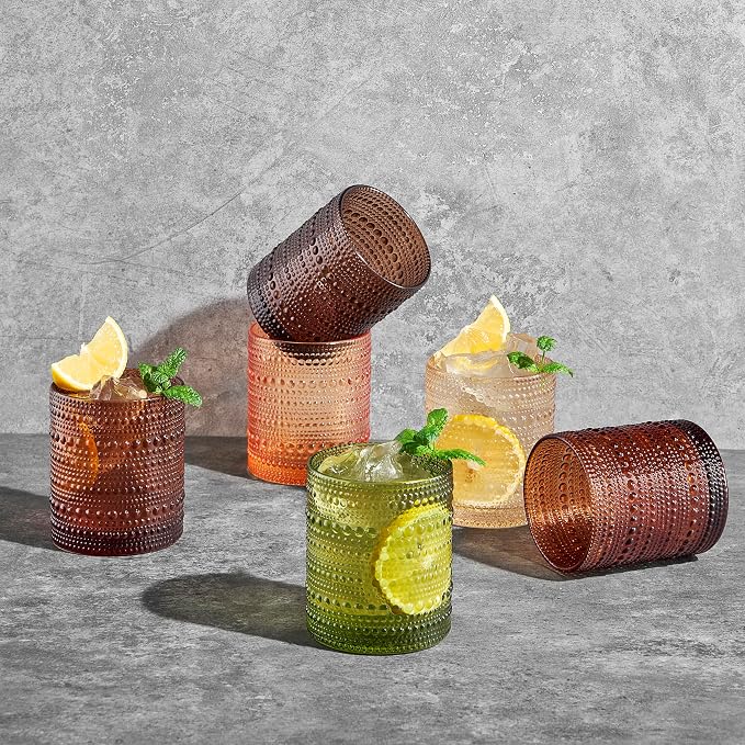 Hobnail Beaded Highball Drinking Tumbler Glasses | Set of 6 | Venus Sand Colors - Image 9