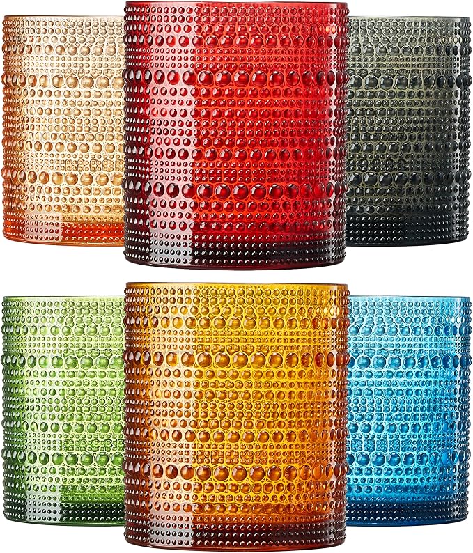 Khen Plastic Hobnail Drinking Glasses Set of 6 Neutral Tones Cups 10oz - Image 2