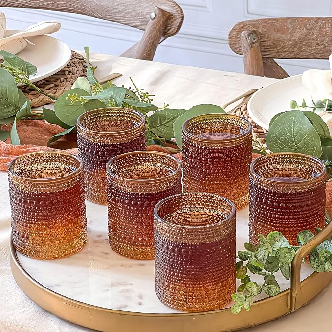 Kate Aspen Beaded Amber Drinking Glasses Set of 6-10 oz Vintage Glassware - Image 2