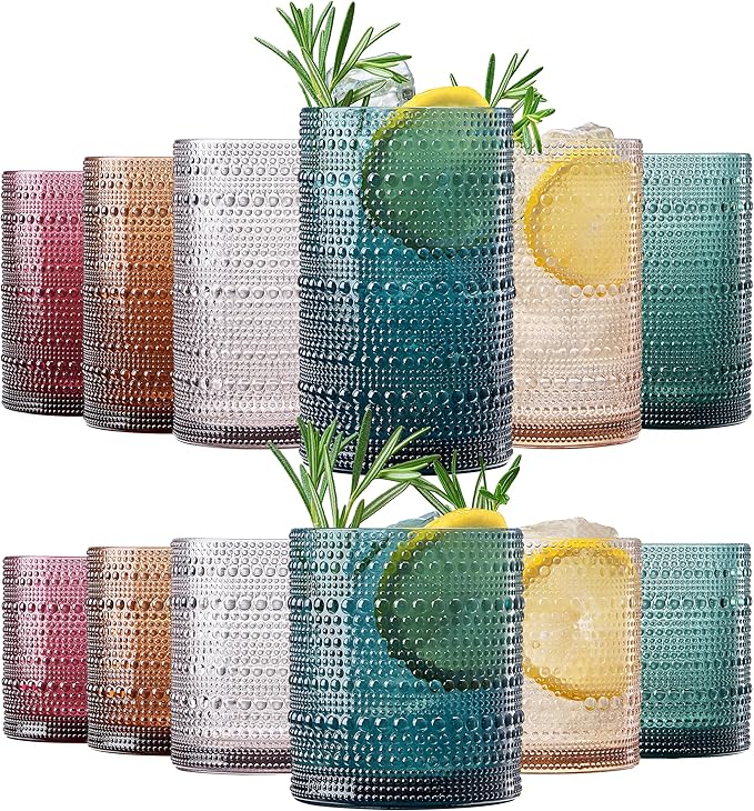 Khen Plastic Hobnail Drinking Glasses Set of 12 Neutral Tones Cups 6x 10oz by Khen