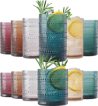 Khen Plastic Hobnail Drinking Glasses Set of 12 Neutral Tones Cups 6x 10oz by Khen
